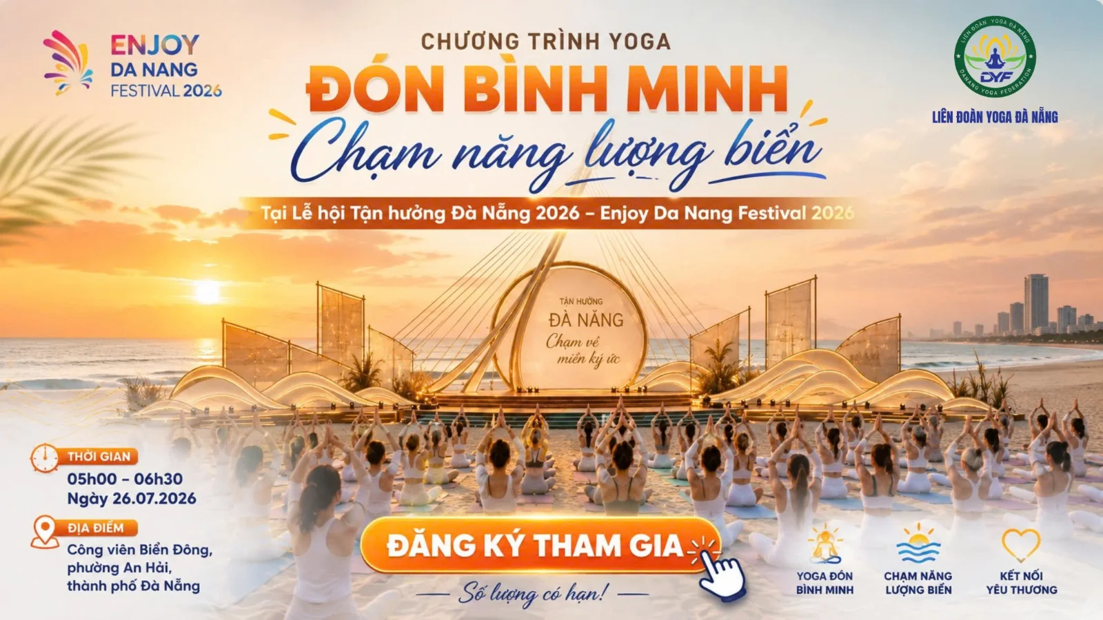 Chương trình Yoga “Đón bình minh - Chạm năng lượng biển” tại Lễ hội Tận hưởng Đà Nẵng 2026 – Enjoy Da Nang Festival 2026